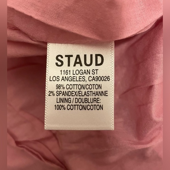 Staud Dress NWT Pink Mini Puffed Sleeve L Beach Vacation Spring Valentine Easter - Picture 16 of 16